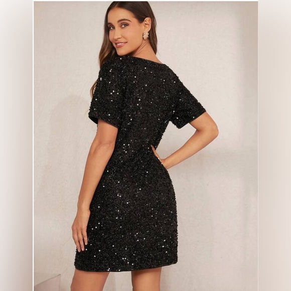 Black Sequin Mini Tunic Dress - Picture 2 of 5